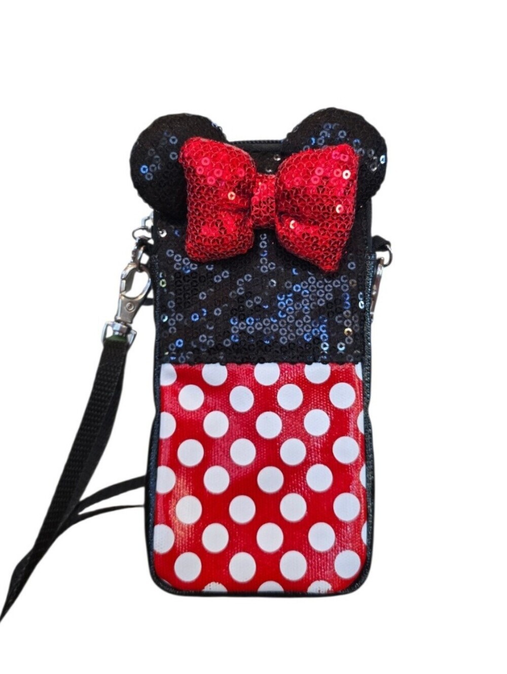Disney Parks Minnie Mouse Red Black Sequin Crossbody Pouch